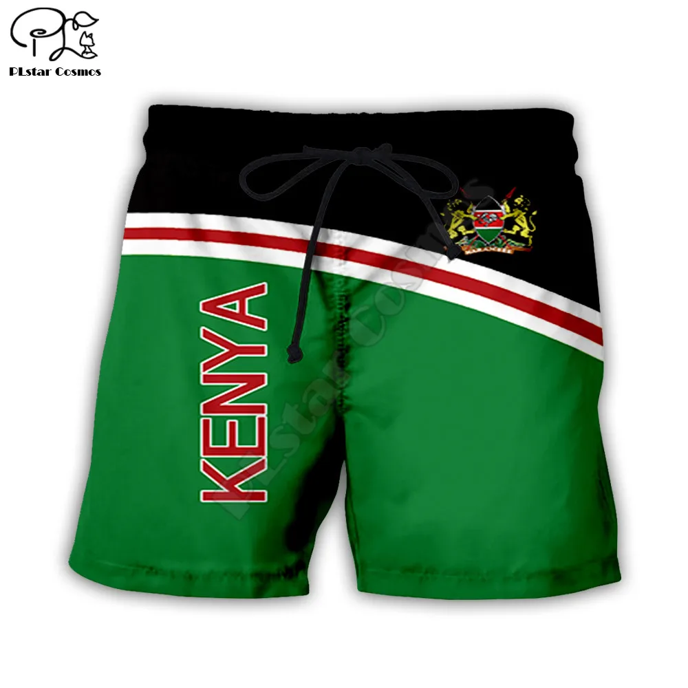 

Men Summer kenya flag Casual Shorts 3d Printed Quick Dry Funny Board Shorts Elastic Waist drop shipping