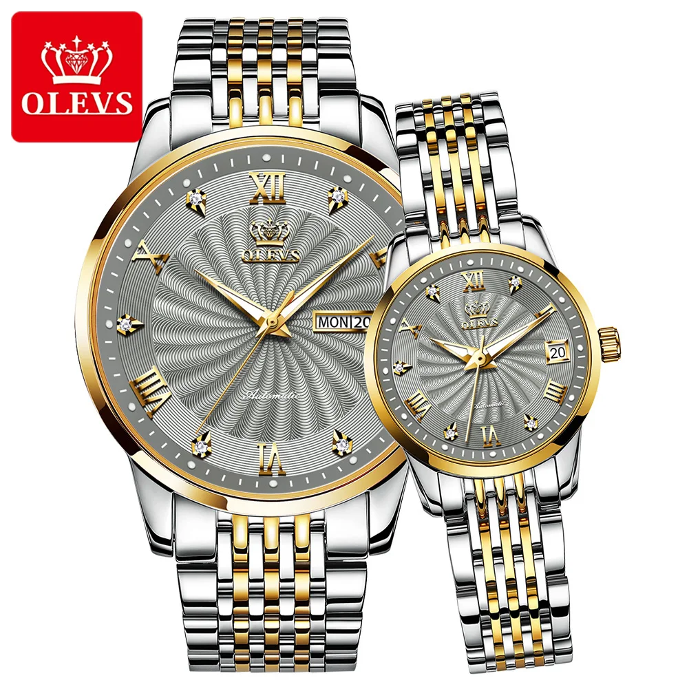 Couple Watch OELVS  Brand Luxury Automatic Mechanical Watch Stainless Steel Waterproof Clock relogio masculino couple gift 6630 1