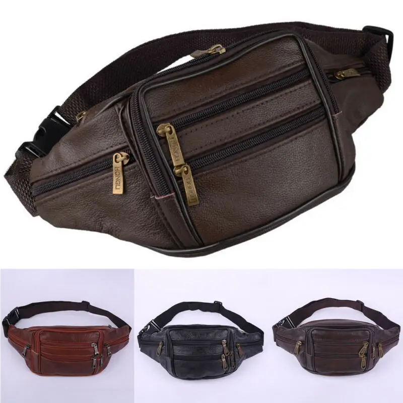

Vintage Men Women Leather Waist Packs Cell Phone Holder Fanny Pack Purse Bag Wallet Pouch Solid Zip Belt Chest Bags