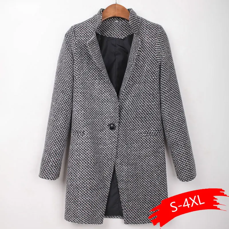 Najtaniej Damski zimowy dorywczo z długim rękawem Houndstooth płaszcz z guzikami szara jesień, odzież wierzchnia Casual, ulica, Outdoor itp