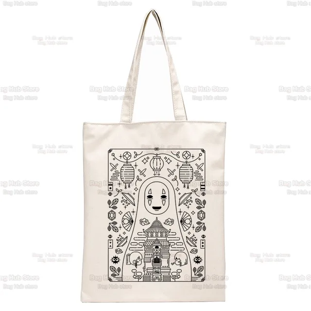 Spirited Away Faceless  Print Reusable Shopping Bag Women Canvas Tote Bags Printing Eco Bag Cartoon Shopper Shoulder Bags N2255G