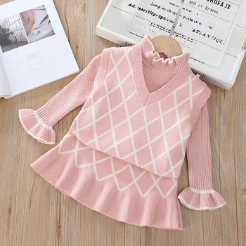 

LZH Children Clothing 2020 New Autumn Winter Baby Girls Clothes Knitting Sweater Skirts 3Pcs Outfit Suit Kids Clothes Girls Sets