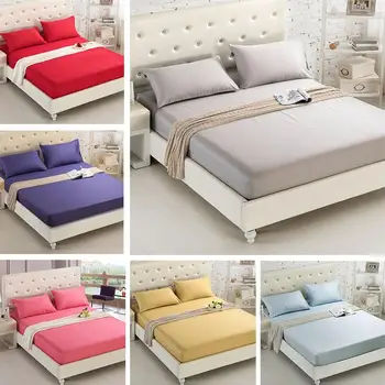 

50Home Textile Bedsheet Couple Mattress Cover Bed Sheet with Elastic Band Bed Linen Cotton Solid Double Queen Fitted Sheet