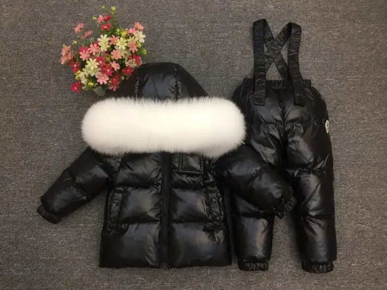 shinyblack gray Г. Детский лыжный костюм для маленьких мальчиков на русскую зиму Детская куртка на утином пуху для девочек, пальто, комбинезоны теплая куртка детский комплект для девочек - Цвет: shinyblack gray