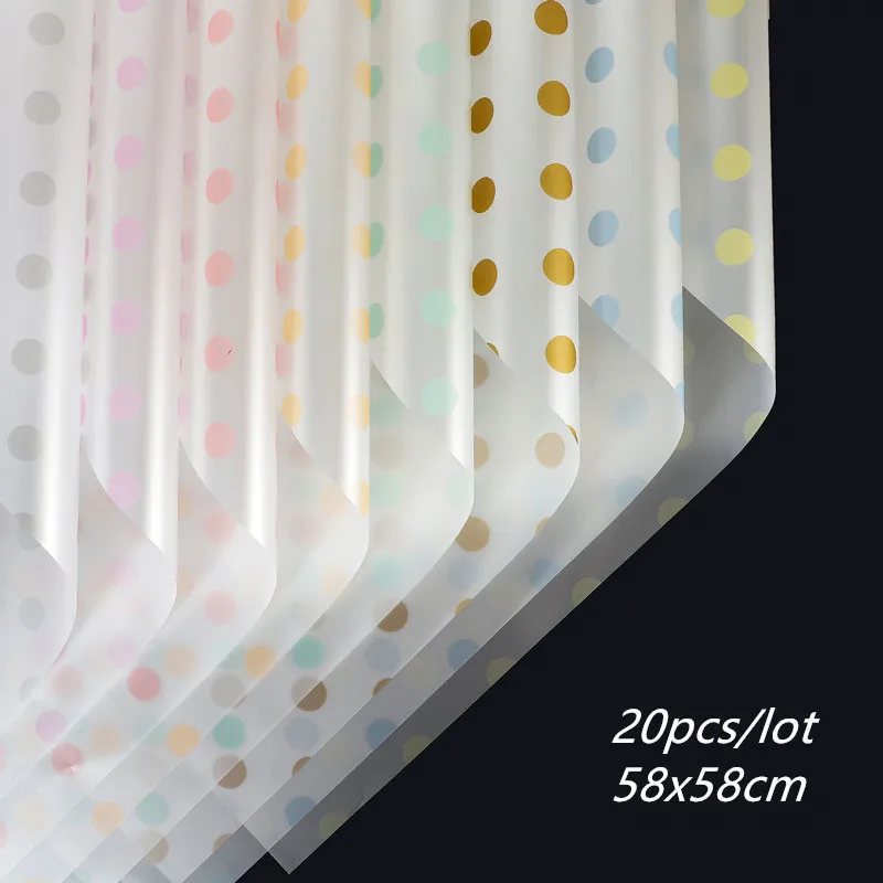 

20pcs/lot Plastic Waterproof Dots Flower Wrapping Paper Bouquet Packaging Material Wedding Deco 58x58cm