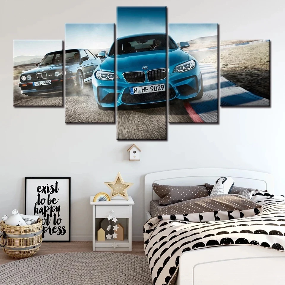 Toile de peinture d'art mural, 5 panneaux, voiture de sport BMW, photos  modulaires, affiches de décoration murale de maison, voiture, cadre de  décoration de chambre moderne - AliExpress