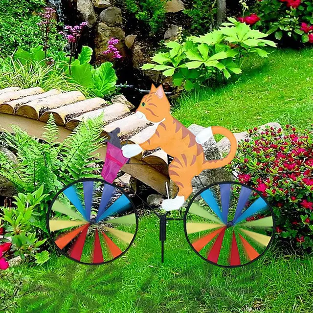 Forró Értékesítés Aranyos 3D -S Állati Macska És Kutya A Kerékpár Szélmalom Szélfutó Forgókert Kerti Gyep Udvari Dekoráció