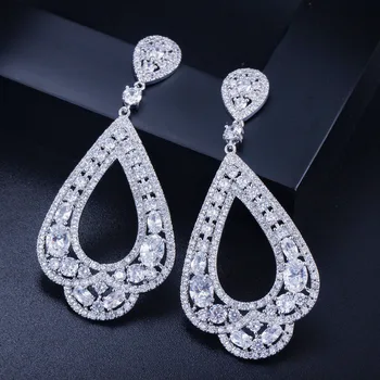 

Exaggerated Ladies Earrings Set AAA Zircon Earrings S925 Sterling Silver Jewelri White Gold Plated Bride Engagement Jewelry