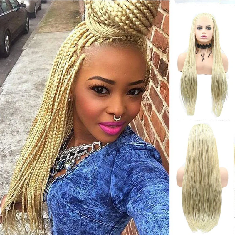 Micro Braided Gold Blonde 613 Long Synthetic Hair Lace Front Wigs for Black Women Replacement Wigs with Baby Hair Braided Wigs кабель buro braided bhp ret micusb br usb a m micro usb b m 1м