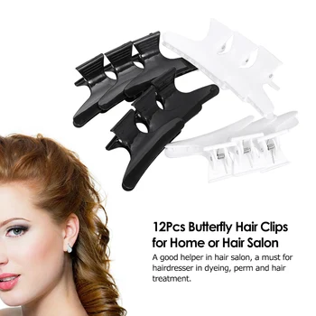 

12Pcs Butterfly Hair Clips Hair Claw Clamps Plastic Hairpin Teeth Black White Salon Hairdressers Hair Styling Tools