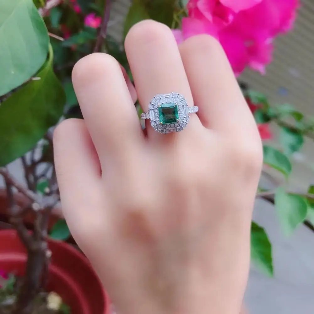 AEAW 1.17ct AAA натуральный колумбийский изумруд Emgagement Кольцо Настоящее Твердое 18 к белое золото Принцесса cut Муассанит для женщин