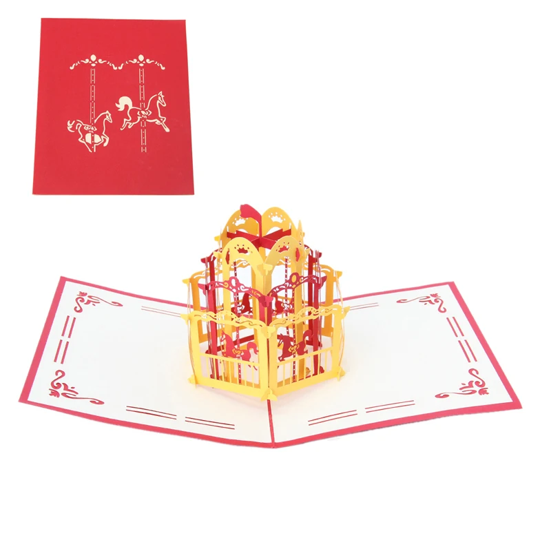 

3D Carousel Greeting Card Pop Up Paper Cut Postcard Birthday Valentines Gift