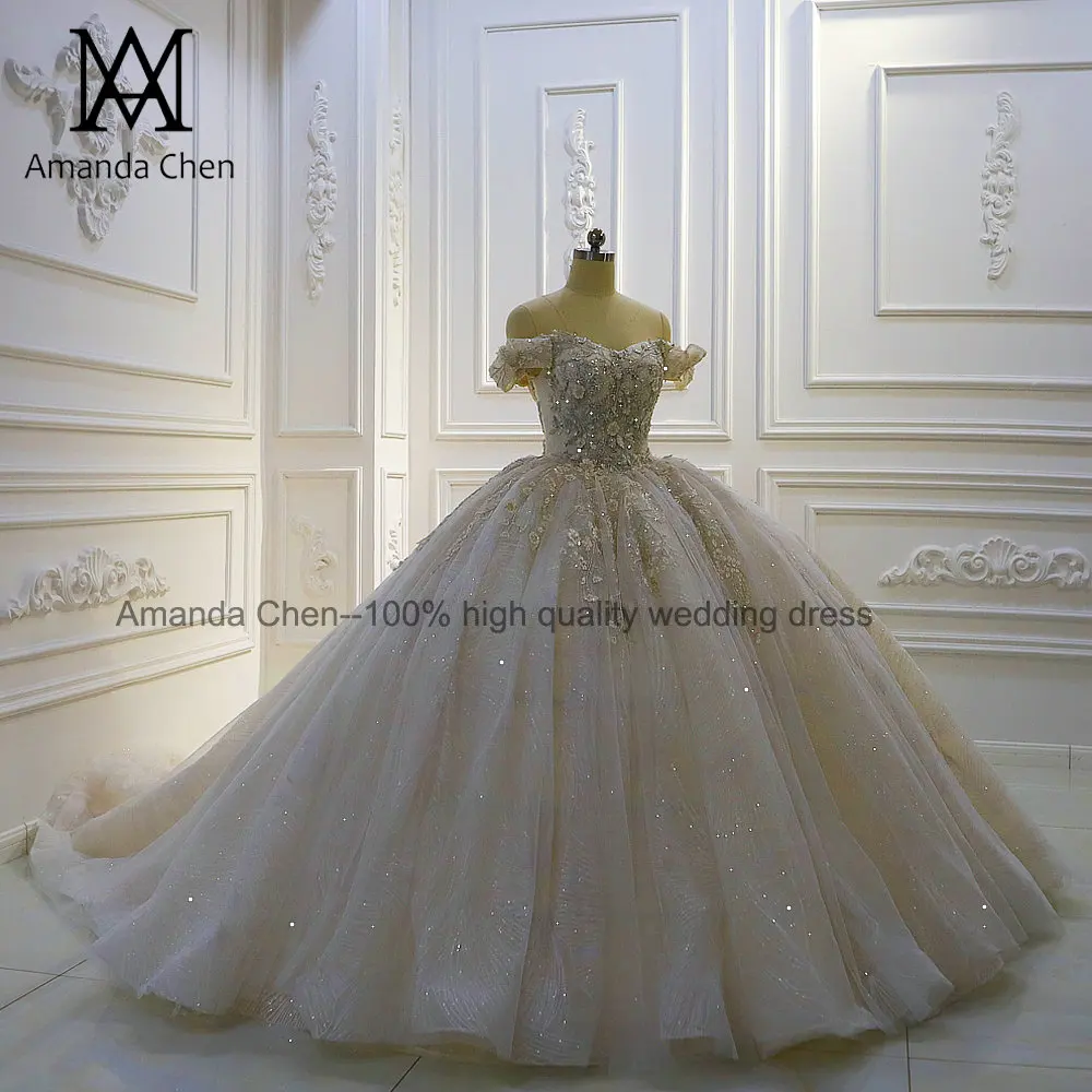 Vestidos de novia corte princesa с открытыми плечами 3D Цветы бальное платье свадебное платье