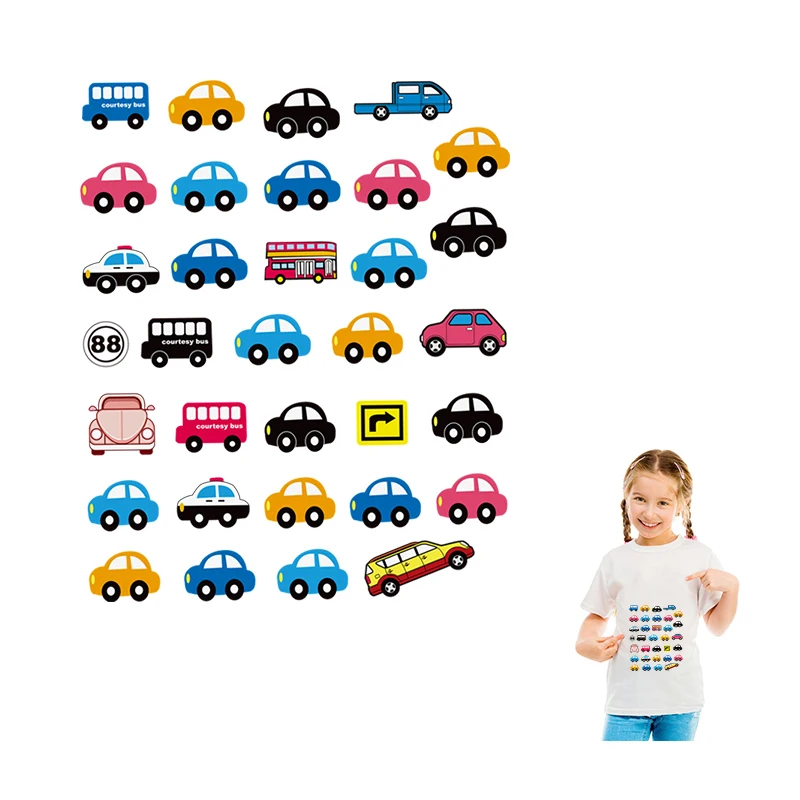 Heat Transfer Stickers Mini Car Set Patch For Boys Girls Iron-On Clothing Children Diy Washable Patches On T-Shirt | Дом и сад