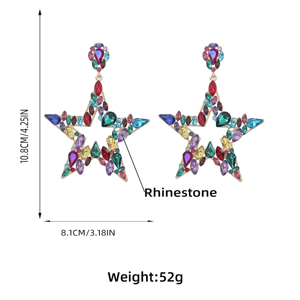 JIJIAWENHUA New Fashion Rhinestone Star Shape Pendant Luxury Women's Earrings Dinner Party Wedding Fashion Jewelry Accessories
