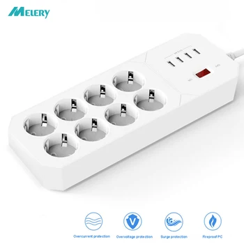 

Multiple Power Strip Surge Protector 8 AC Outlets EU Plug Socket with USB Charger 1.8M Extension Cord for Computer TV Smartphone