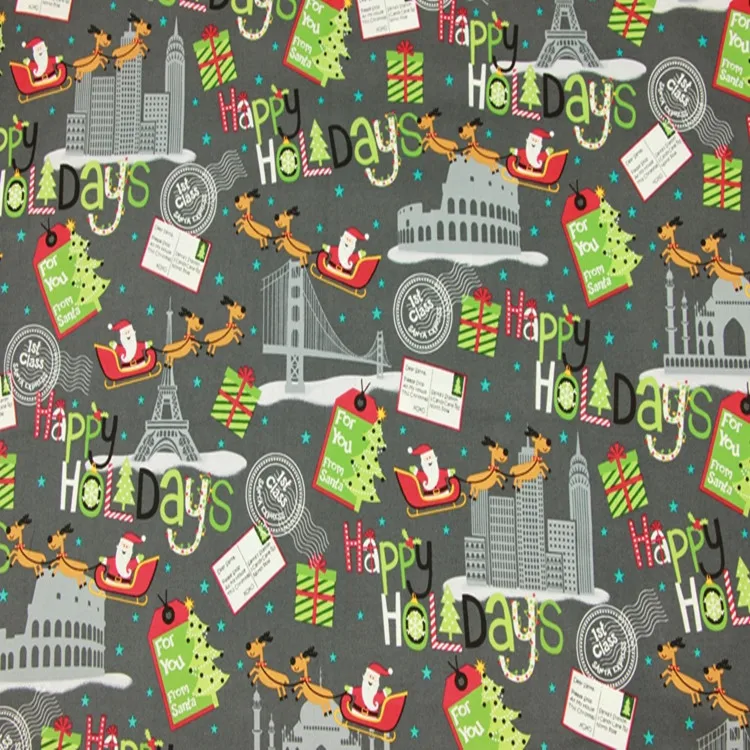

Christmas Happy Holidays 1st Class Santa Express Cotton Fabric for Baby Clothes Christmas Day Decoration-BK542