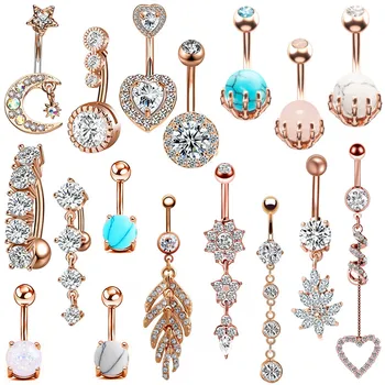 

1/2PCS Crystal belly button piercing ring 14G surgical steel flower belly ring bulk cute sexy navel piercing set navel ring lot