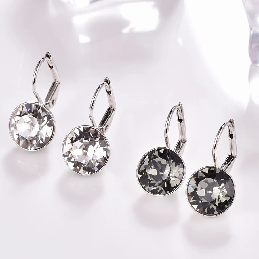 Маленькие женские серьги-гвоздики Bella с кристаллами Swarovski, новые модные круглые серьги серебряного цвета, свадебные украшения, подарок для девочки