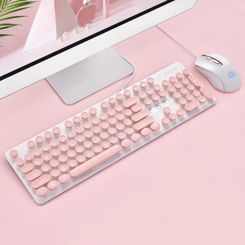 N518 Steampunk Retro Wired Keyboard Mouse Set 1600DPI Round Key Cap USB Wired Gaming Keyboard Mouse Combo for Laptop PC