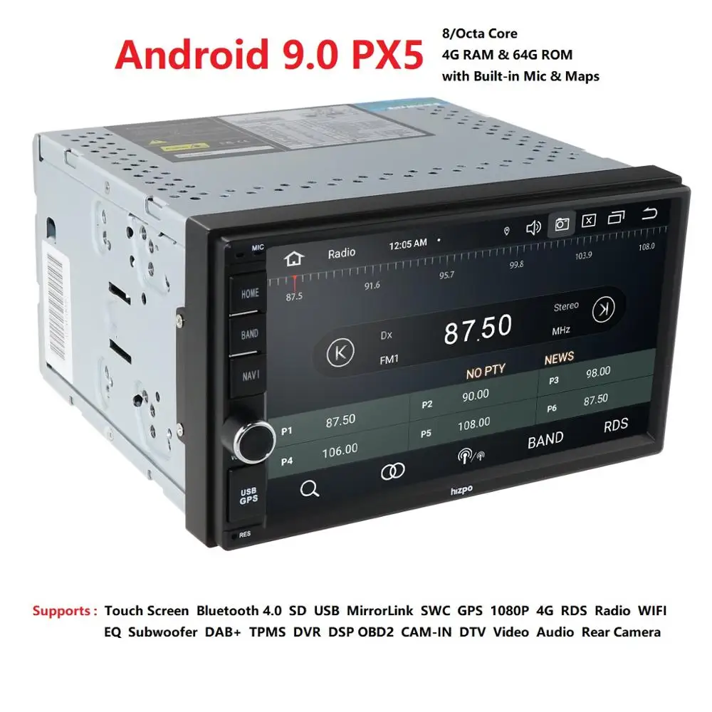 

Universal 2 Din Android 9.0 Car Nav Player GPS wifi bluetooth radio Octa Core Capacitive Touch Screen car stereo PX5 4G+64G PX5