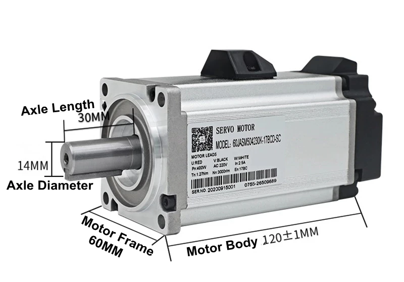 JMC 1.27NM 60mm 220V 400W 3000rpm AC Servo Motor & Drive Kit 17Bit Encoder for CNC Machine 60JASM504230K-17BC+JASD4002-20B-NO1
