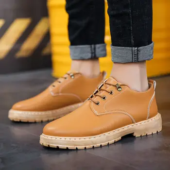 

Leather shoes men's youth tooling shoes work kitchen shoes black wild men's shoes British PU casual shoes