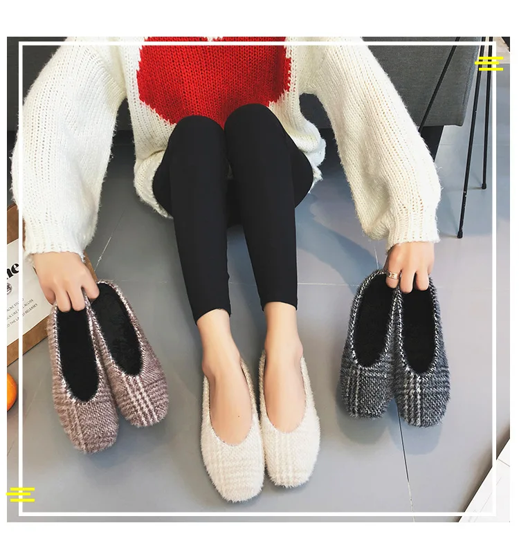 

Casual Fashion Flock Basic Slip-On Pumps for Women Plaid Square Toe Shallow Low Heel Ladies Pumps With Concise Single Shoes