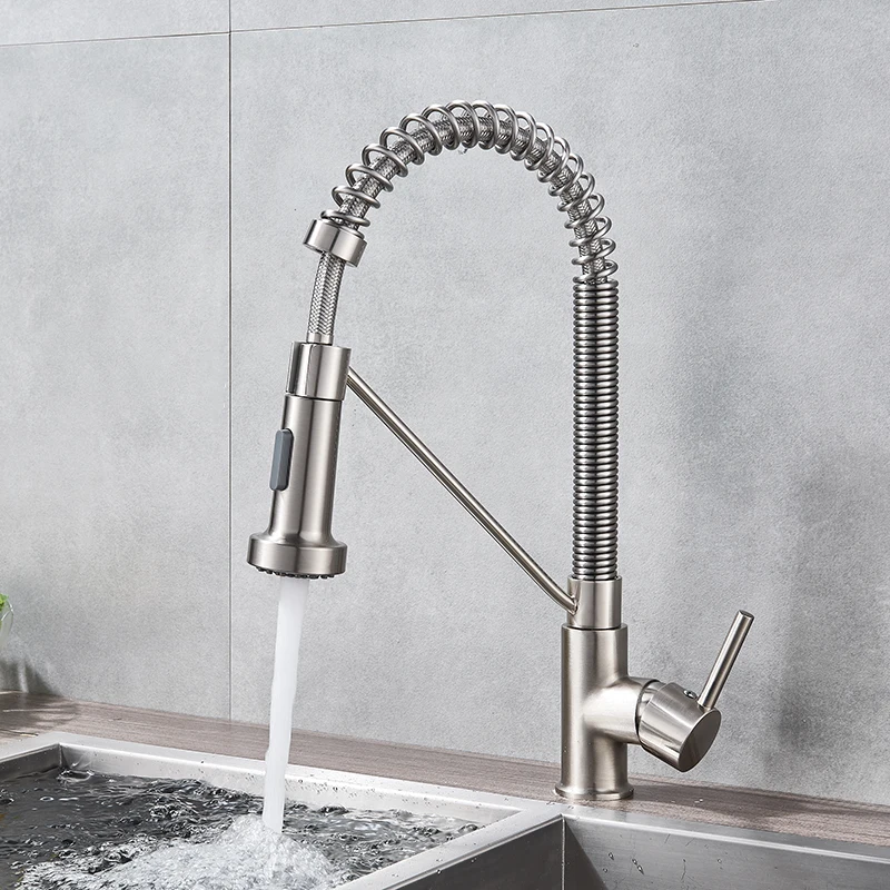 Chrome/ Black Style Kitchen Spring Faucet Pull Down Faucet Single Handle Water Mixer Tap 360 Rotation Kitchen Water Mixer Tap