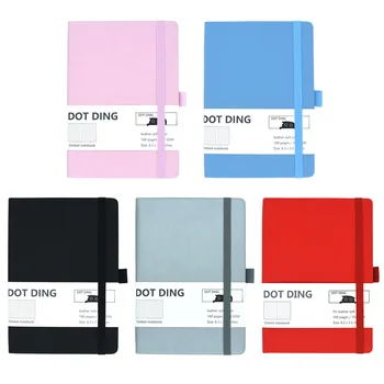 

Hard Cover Journal Notebook with Dotted Grid Pages PU Leather Cover for Home Office School Stationery Supplies A5 Size