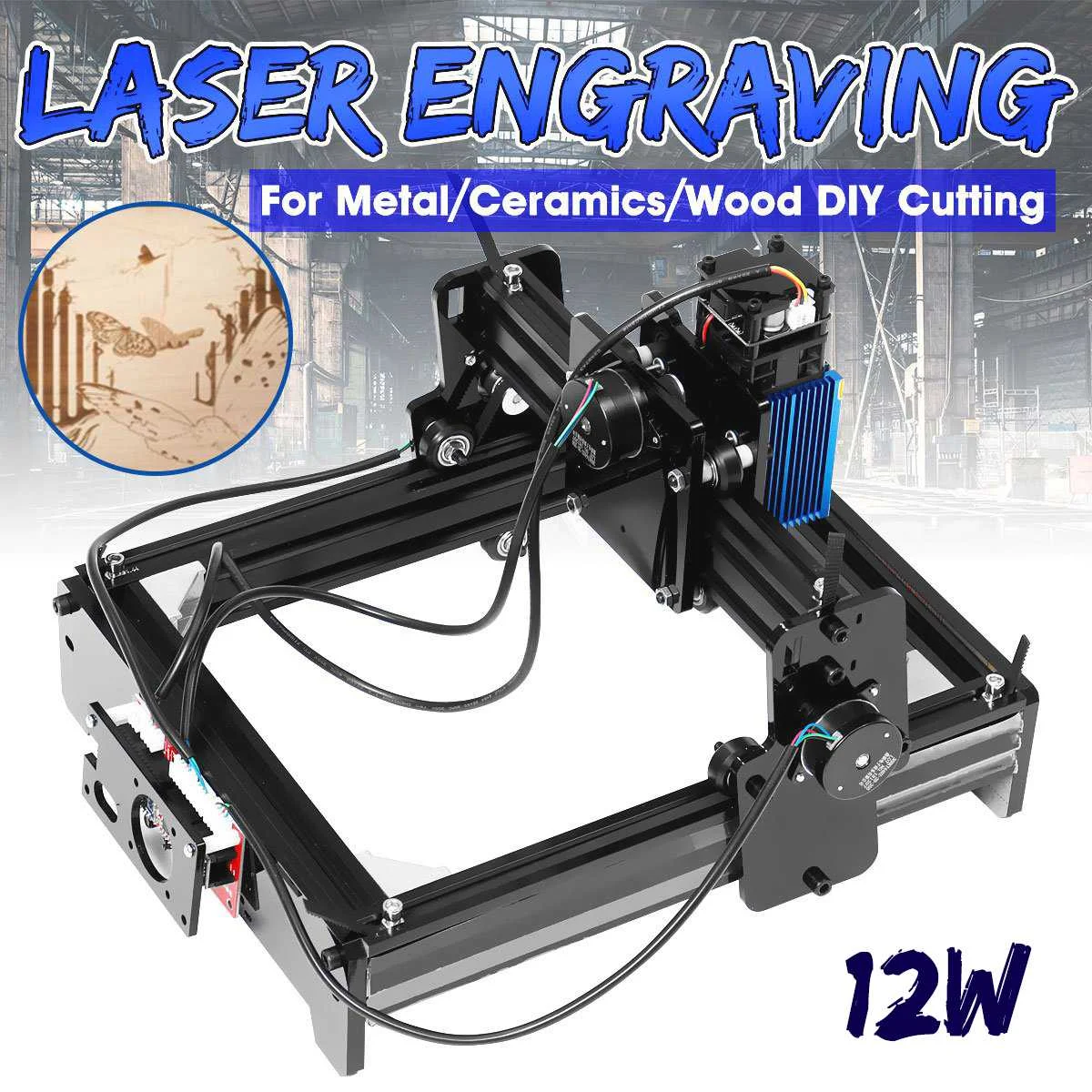 

20*14CM 12W Laser Engraving Machine DC 12V Metal Marking Engraver Home DIY Printer Cutter Support Windows 7 8 10 System