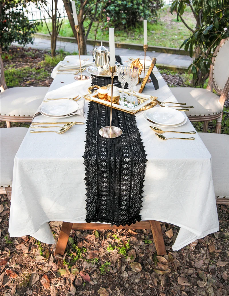 Черный кружево макраме настольный бегун Готический стиль, свадебный стол декор, свадебные украшения по оптовой цене, деревенская свадьба