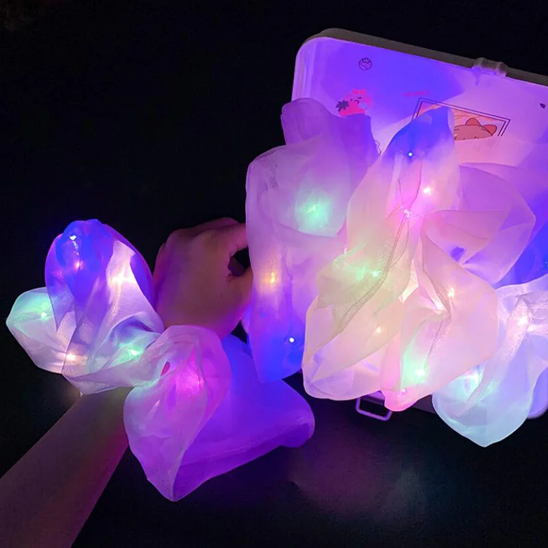 

2020 New Arrival Girls LED Luminous Scrunchies Hairband Ponytail Holder Headwear Elastic Hair Bands Solid Color Hair Accessories