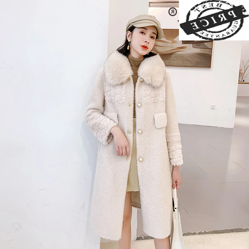 Женское длинное пальто из 100%-ной шерсти винтажное с воротником натурального