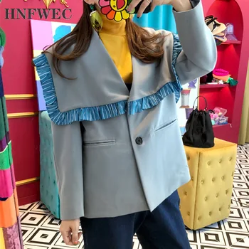 

2020 Autumn And Winter New Women's Office Lady Ageing Navy Collar Design Silhouette Long Sleeve Color Suit F604