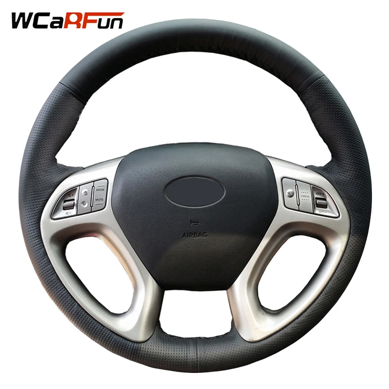 WCaRFun Black Artificial Leather Hand-stitched Car Steering Wheel Cover For Steering-Wheel for Hyundai ix35 Tucson 2011-2015 | Автомобили