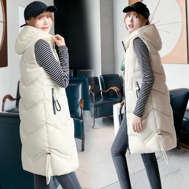 

2019 Autumn Winter Vest Women Waistcoat Female Sleeveless Jacket Hooded Velvet Warm Long Vest Jacket Colete Feminin