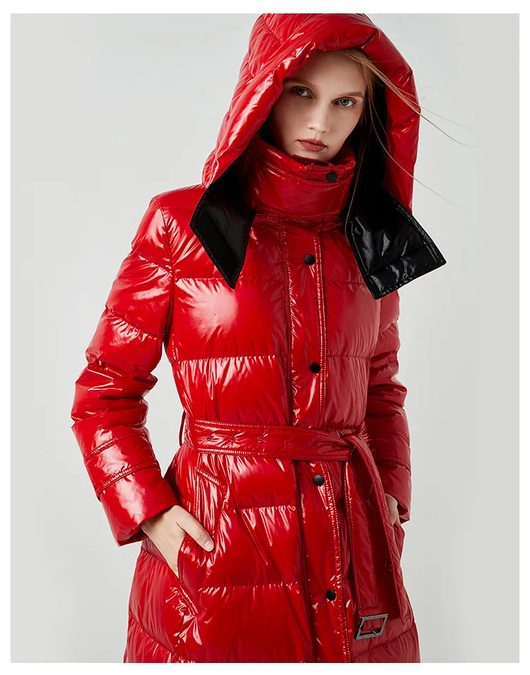 Long Duck Down Jacket Women Winter Outerwear Coats Thicken Slim Belt Warm Snow Glossy Parkas Ladies Puffer Overcoat Female