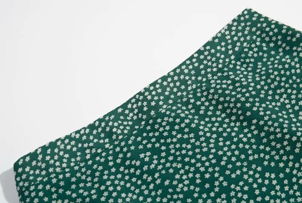 Bazaleas, винтажная Женская юбка миди, тонкая, зеленая, цветочный принт, Женская юбка с высокой талией, Ретро стиль, шифоновая юбка для отдыха