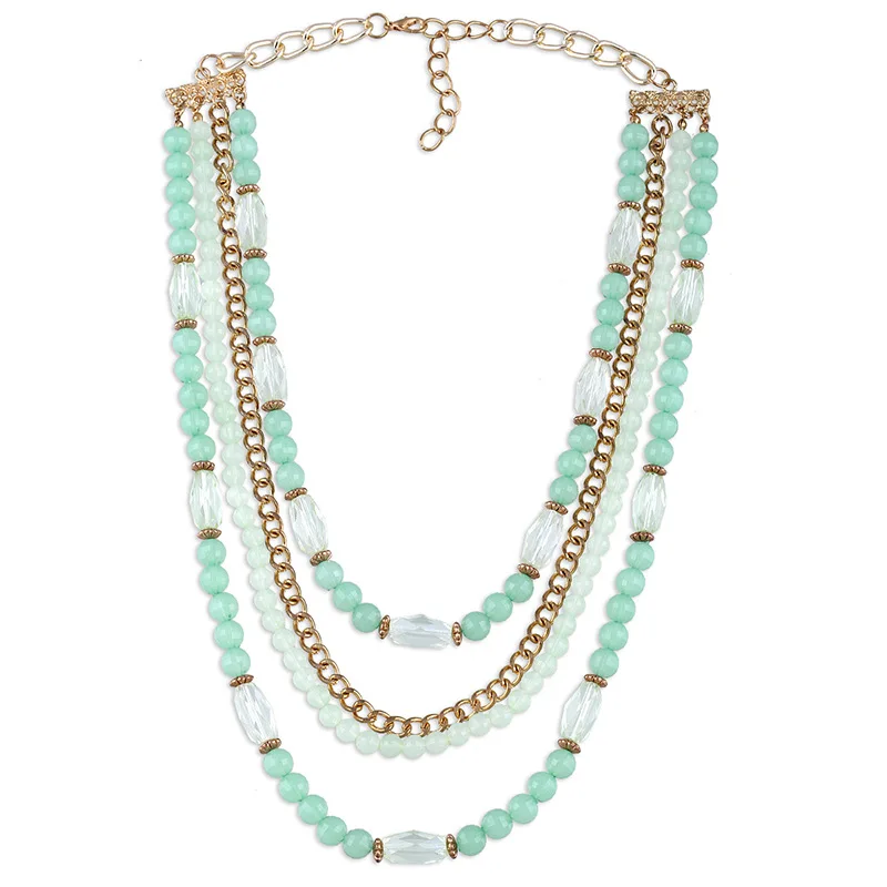 

Qi man Hot Sales Europe And America Fashion Big Brand Hand-made Multilayer Crystal Resin Long Necklace 5-Color Nk-01198