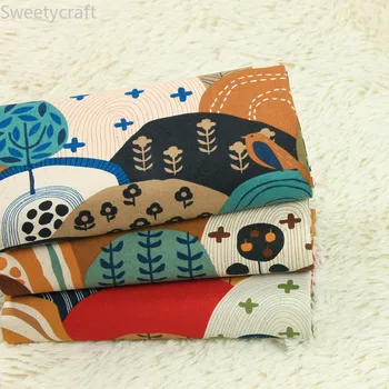

110*45cm Mountain Bird Printed Cotton Fabric By Half Yard For DIY Handmade Sewing Patchwork Sofa Bag Home Decoration Material