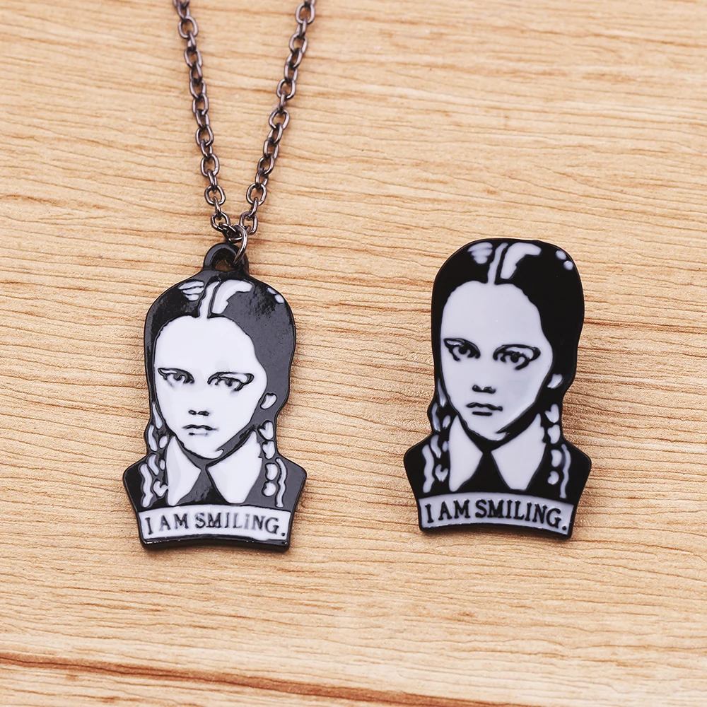 

Wednesday Addams Adams Necklace The Addams Family Jewelry I AM SMILING Addams Quote Gothic Goth Dark Pendant Accessories Gifts