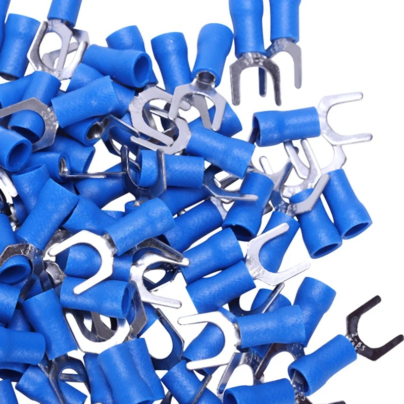 

New 100pc Insulated Fork Spade Wire Connector Electrical Crimp Terminal 14-16AWG 6mm