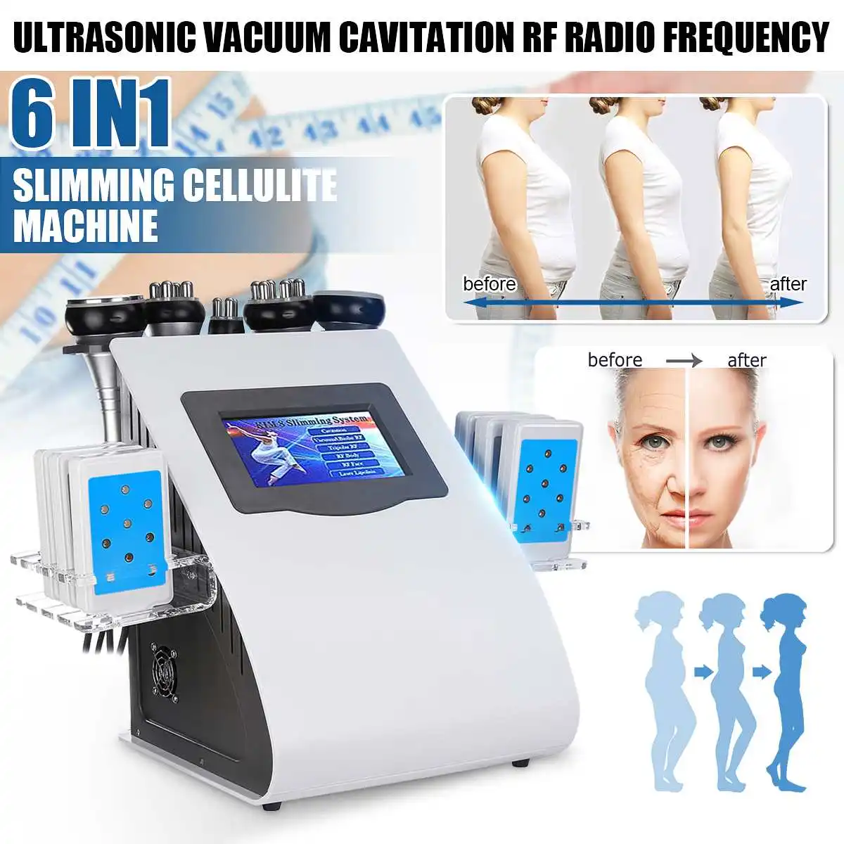 Ультразвуковая вакуумная Кавитация RF радиочастотная машина для похудения тела 6в1 для подтяжки кожи уход за телом вес Loos