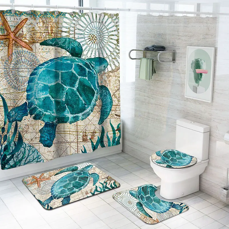 3 Types 4Pcs Set Bathroom Non-Slip Pedestal Rug Lid Toilet Cover Bath Mat Waterproof Shower Curtain Home Decor | Дом и сад