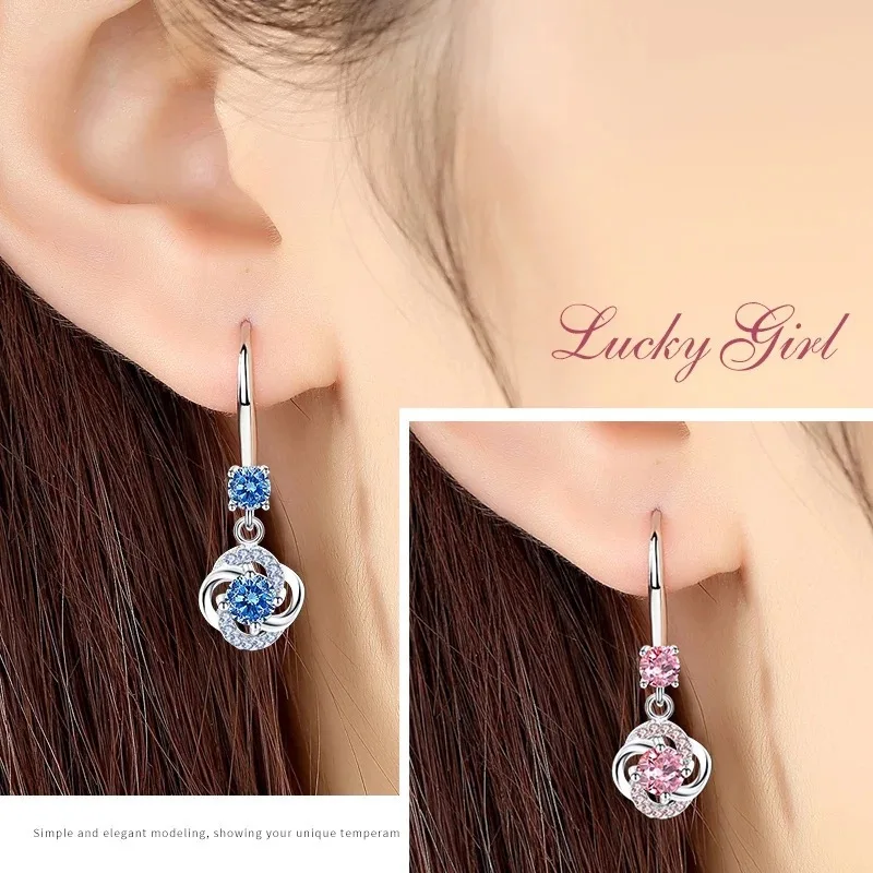 Женские Модные Простые висячие серьги милые Lucky Clover с кристаллами из циркония