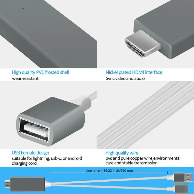 1080P зеркальный кабель HDMI для USB зеркального отображения экрана ТВ медиа стример телефон к ТВ HD ТВ адаптер для iPhone 11/iPad/Android