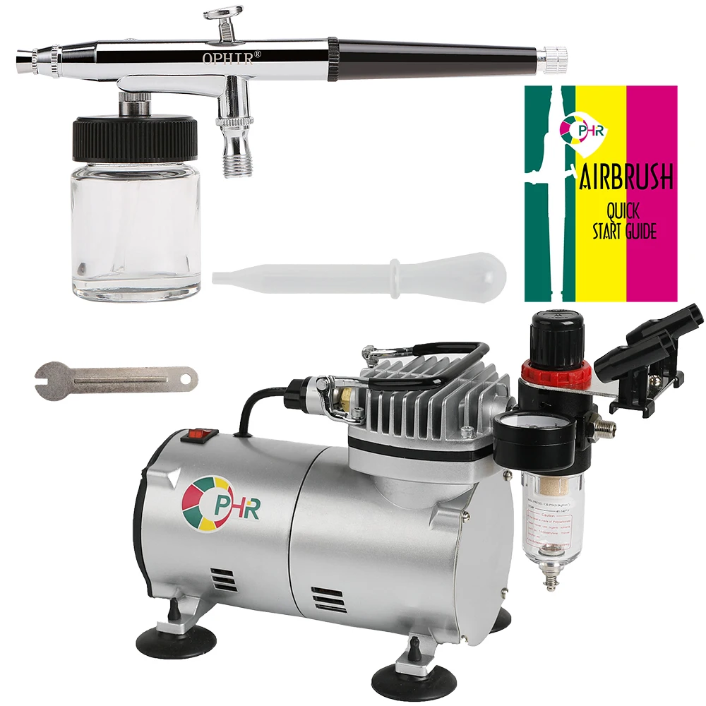 OPHIR Airbrush Kit with Air Compressor Dual-Action Spray Paint Gun for Model Hobby Makeup Tattoo Nail Art Body Paint_AC089+AC005 ophir dual action airbrush kit with mini air compressor 0 3 air brush for body paint nail art makeup model hobby ac003w 073 011