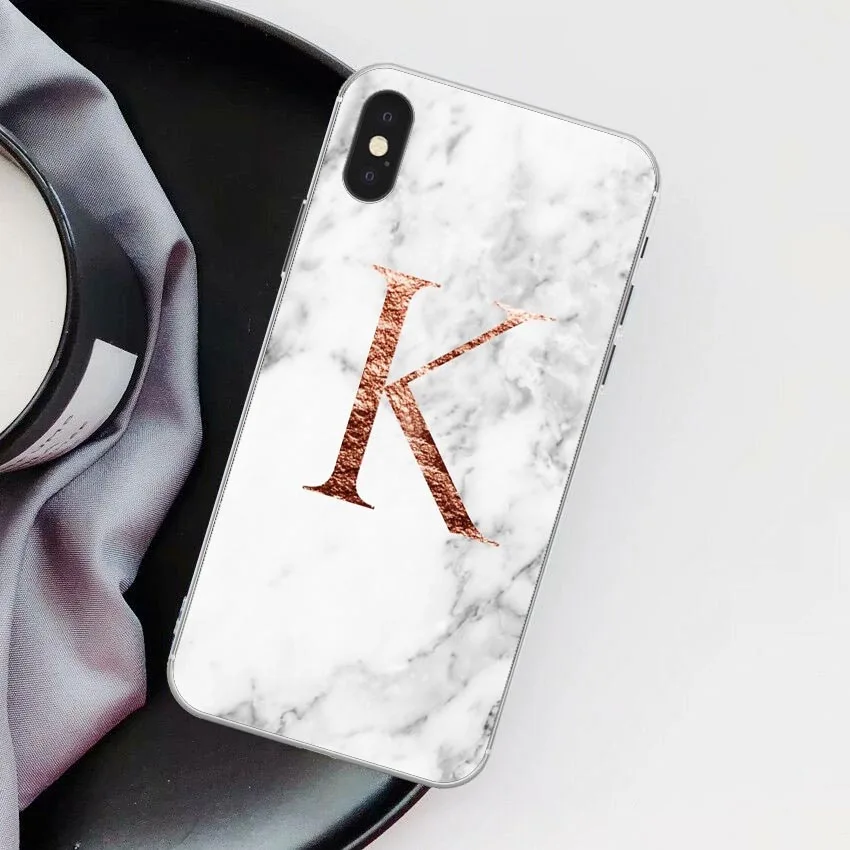 TPU Письмо монограмма A B C D белый мрамор Мягкий ТПУ чехол для телефона iphone 5S 5 SE 6 6s Plus 7 7Plus 8 8Plus XS Max XR - Цвет: TPU