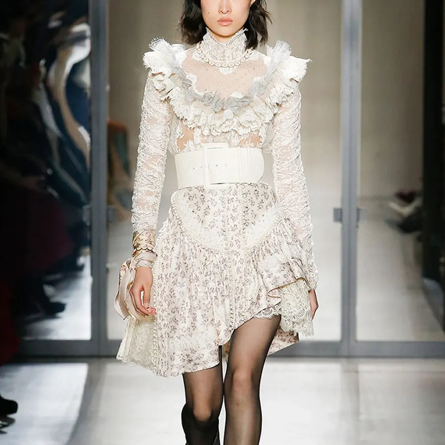 

High Quality Two Piece Set Top and Skirts Long Sleeve Lace Blouse and Asymmetrical Sexy Skirt Long Sleeve Shirt Women Outfits